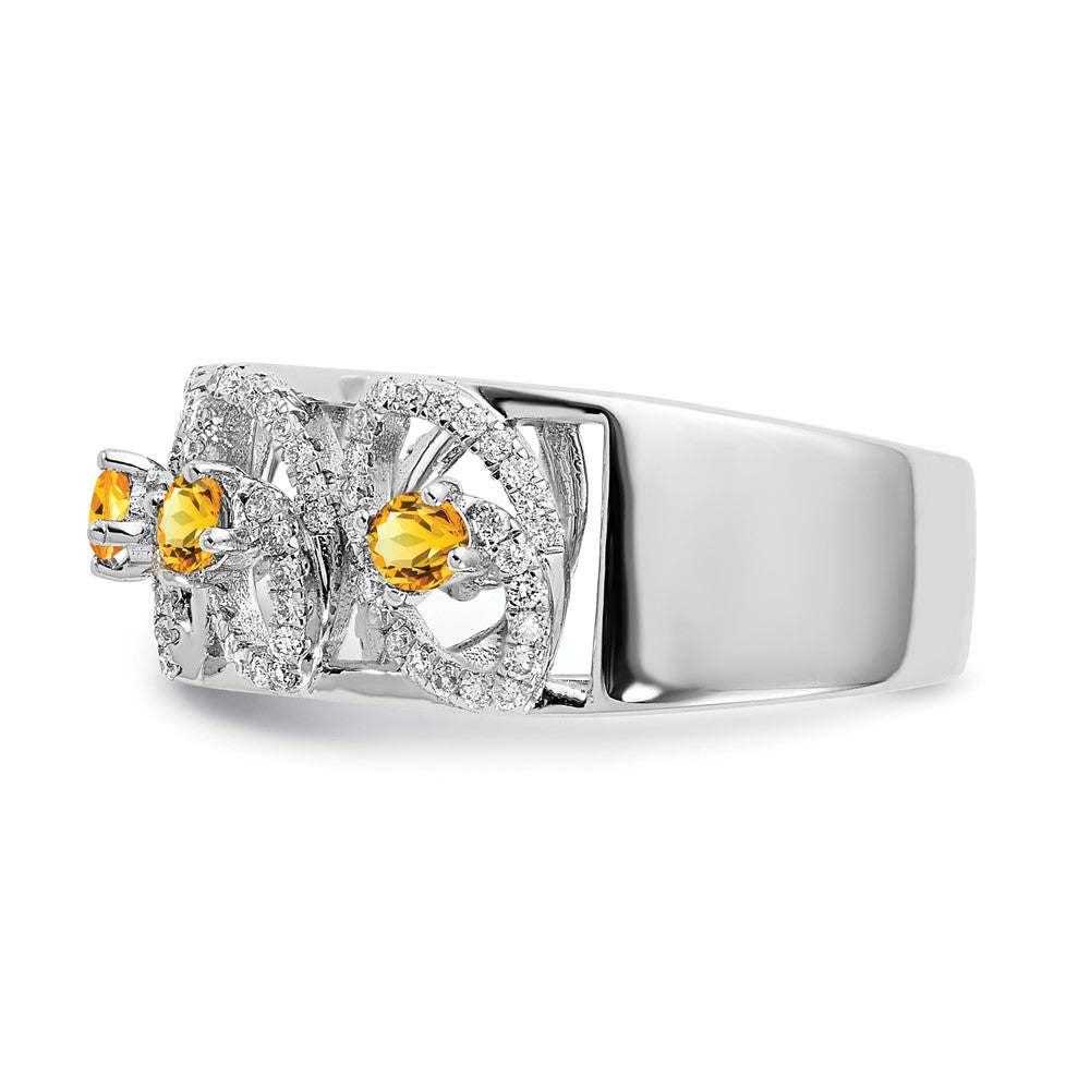 14k White Gold Polished Real Diamond and Citrine Ring