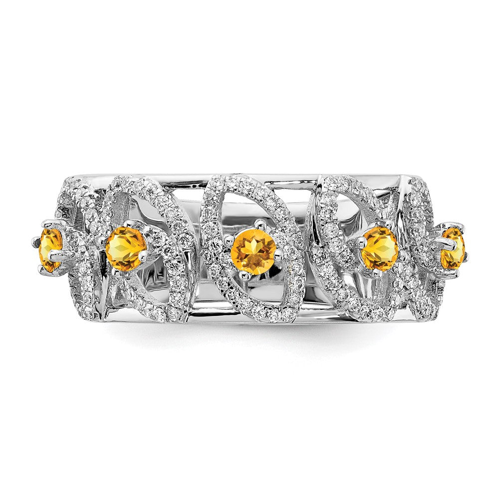 14k White Gold Polished Real Diamond and Citrine Ring