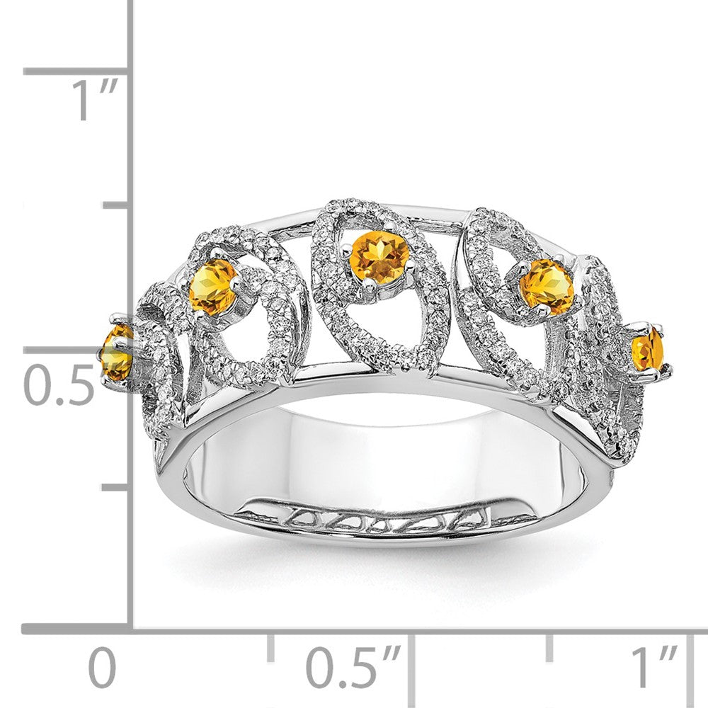 14k White Gold Polished Real Diamond and Citrine Ring