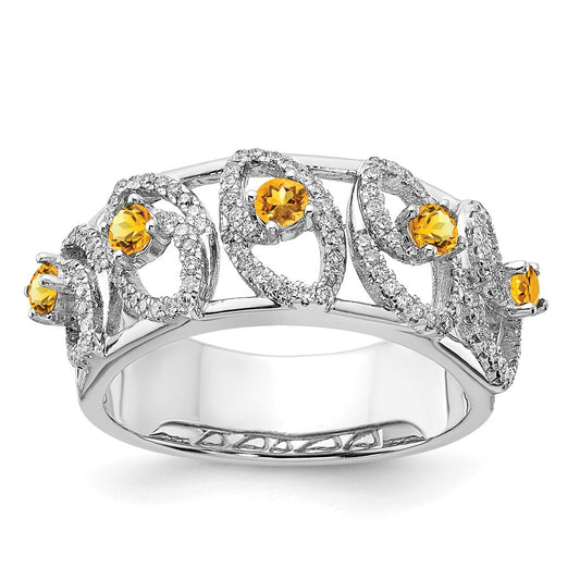 14k White Gold Polished Real Diamond and Citrine Ring