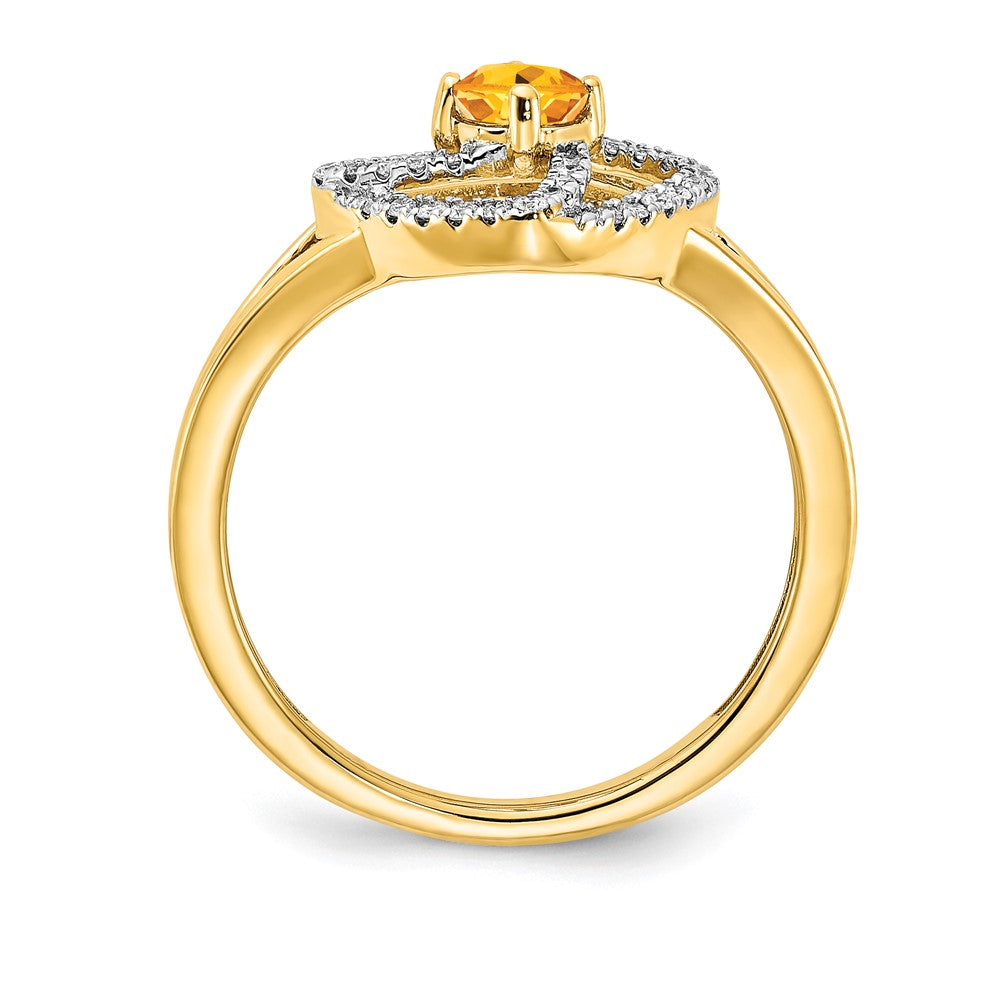 14K Yellow Gold Polished Real Diamond and Citrine Square Ring