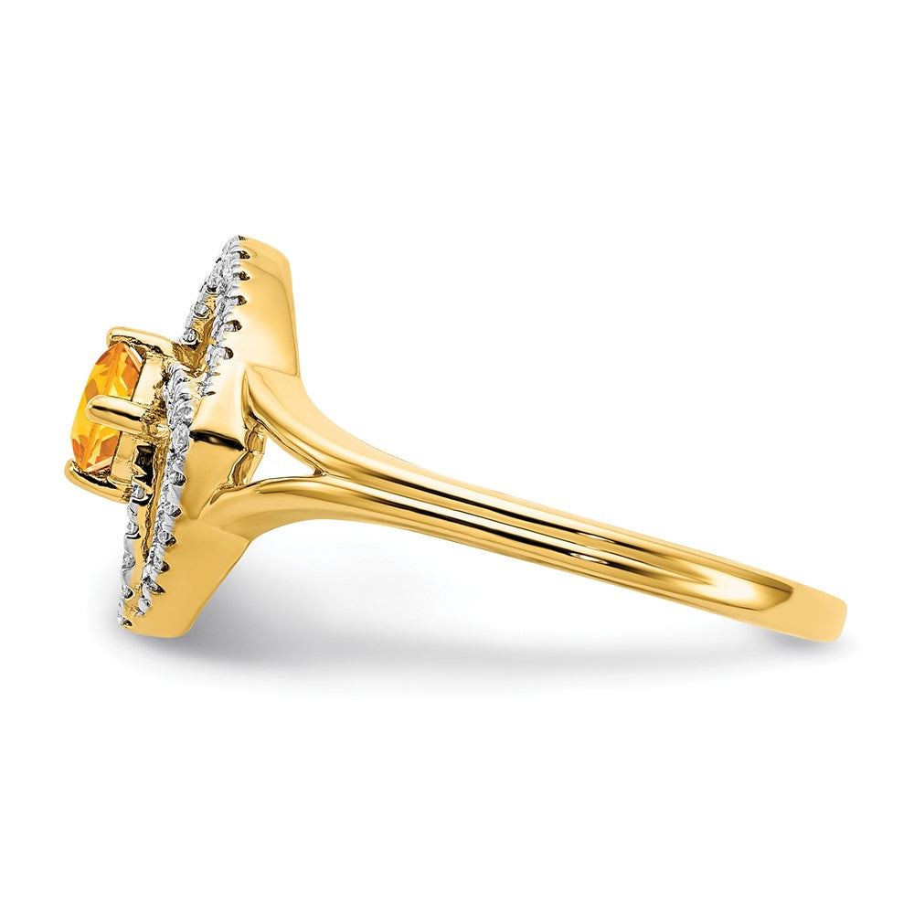 14K Yellow Gold Polished Real Diamond and Citrine Square Ring