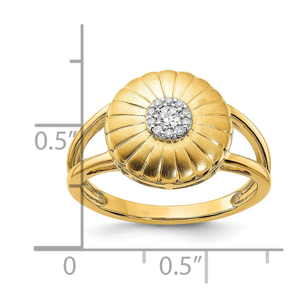 14K Yellow Gold Satin Real Diamond Flower Ring