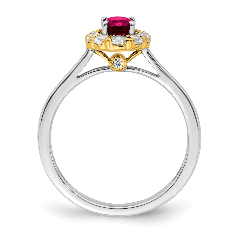 14k Two-Tone Gold Genuine Ruby and Real Diamond Halo Ring