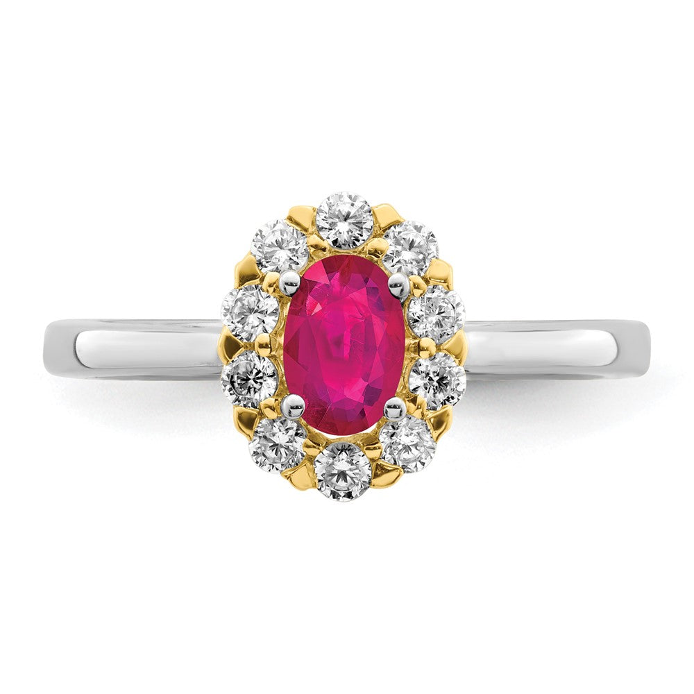 14k Two-Tone Gold Genuine Ruby and Real Diamond Halo Ring