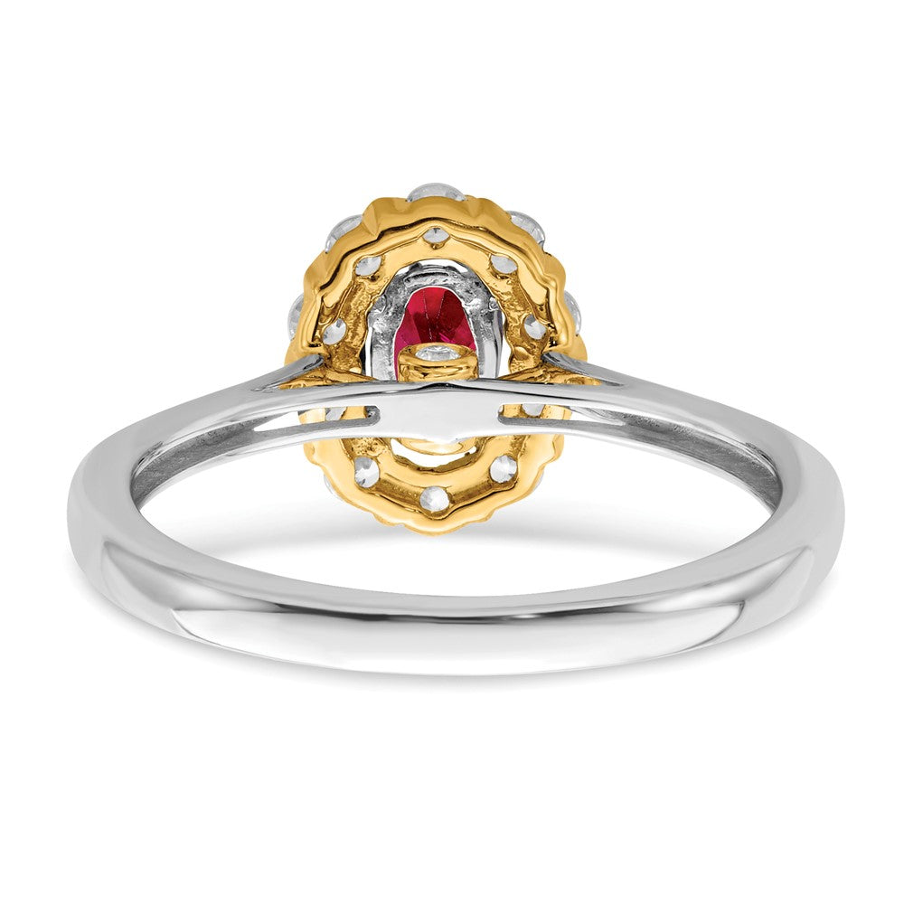 14k Two-Tone Gold Genuine Ruby and Real Diamond Halo Ring