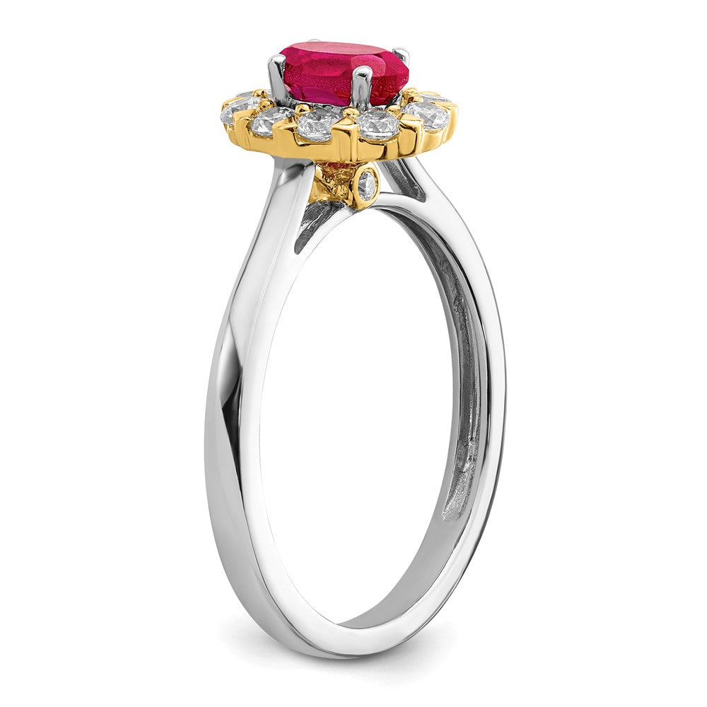 14k Two-Tone Gold Genuine Ruby and Real Diamond Halo Ring