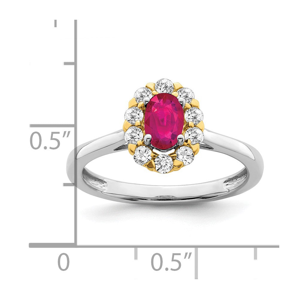 14k Two-Tone Gold Genuine Ruby and Real Diamond Halo Ring