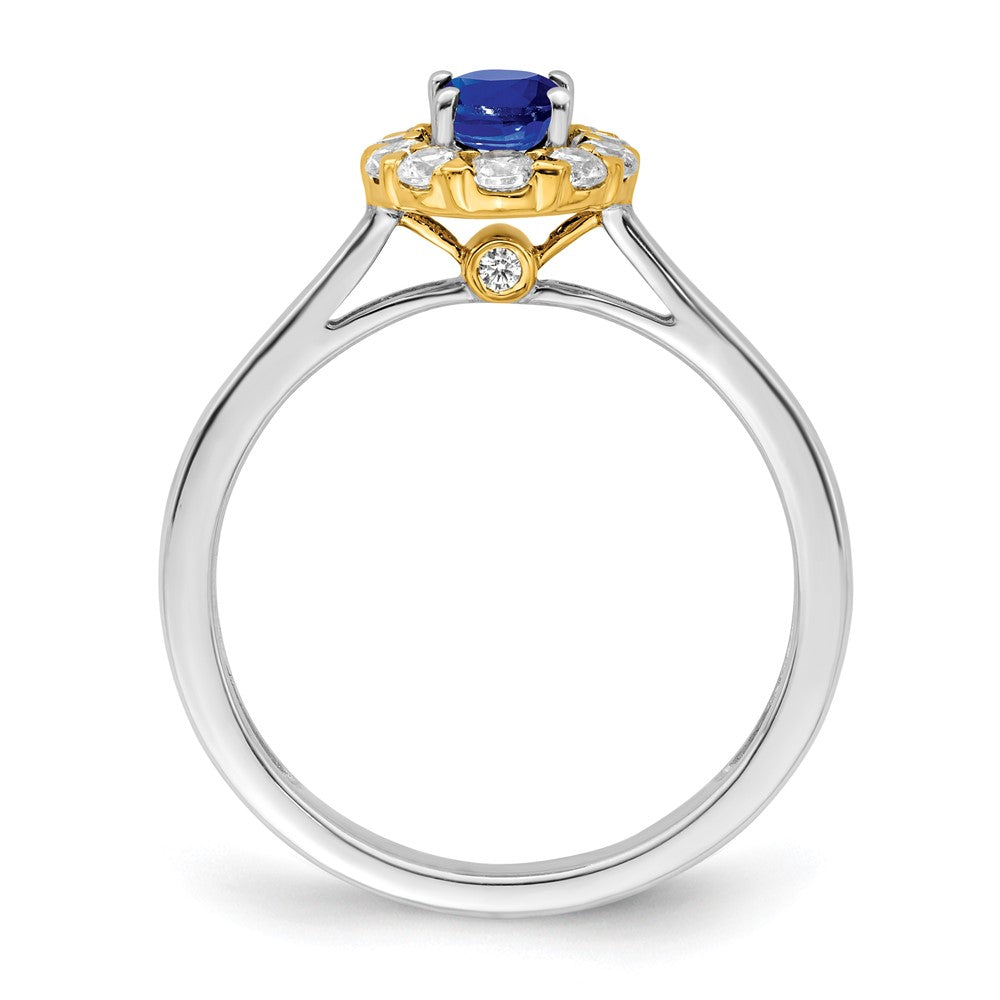 14k Two-Tone Gold Sapphire and Real Diamond Halo Ring