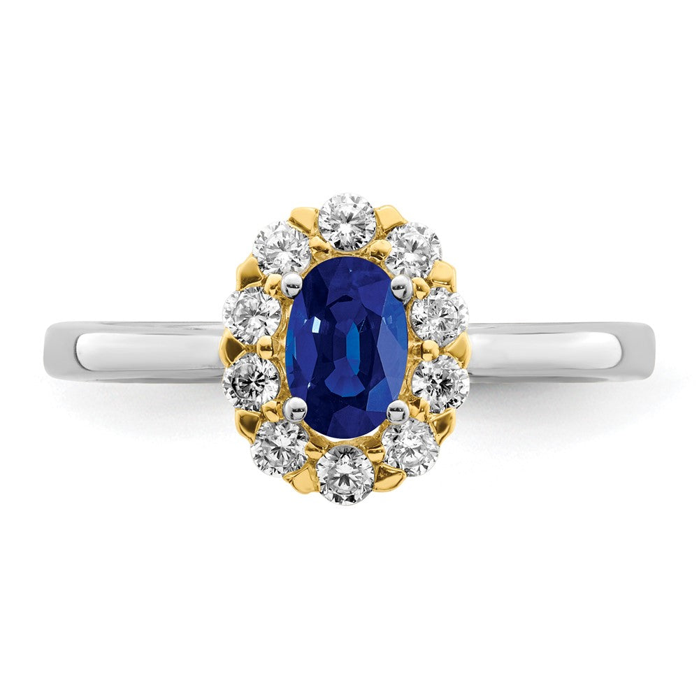 14k Two-Tone Gold Sapphire and Real Diamond Halo Ring