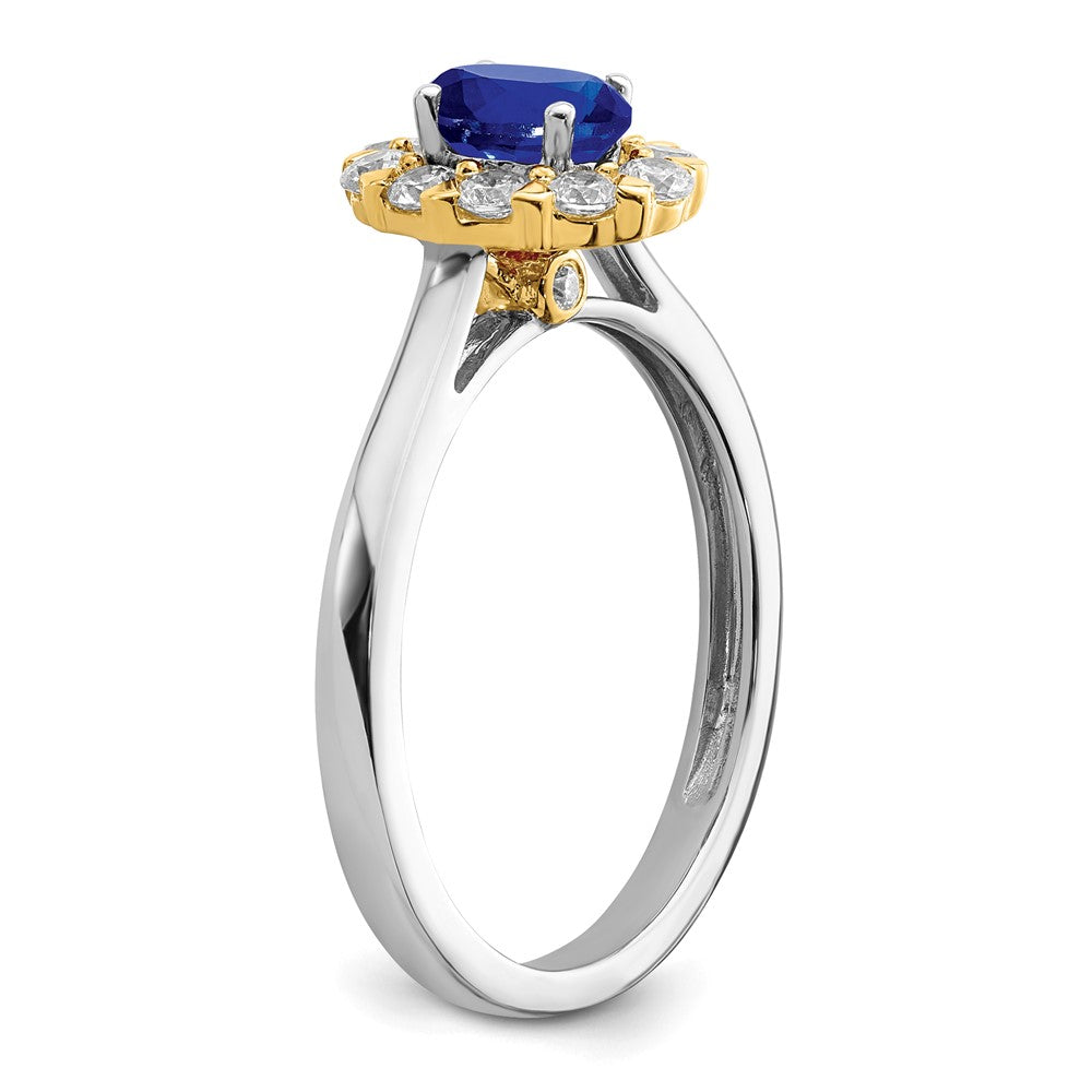 14k Two-Tone Gold Sapphire and Real Diamond Halo Ring