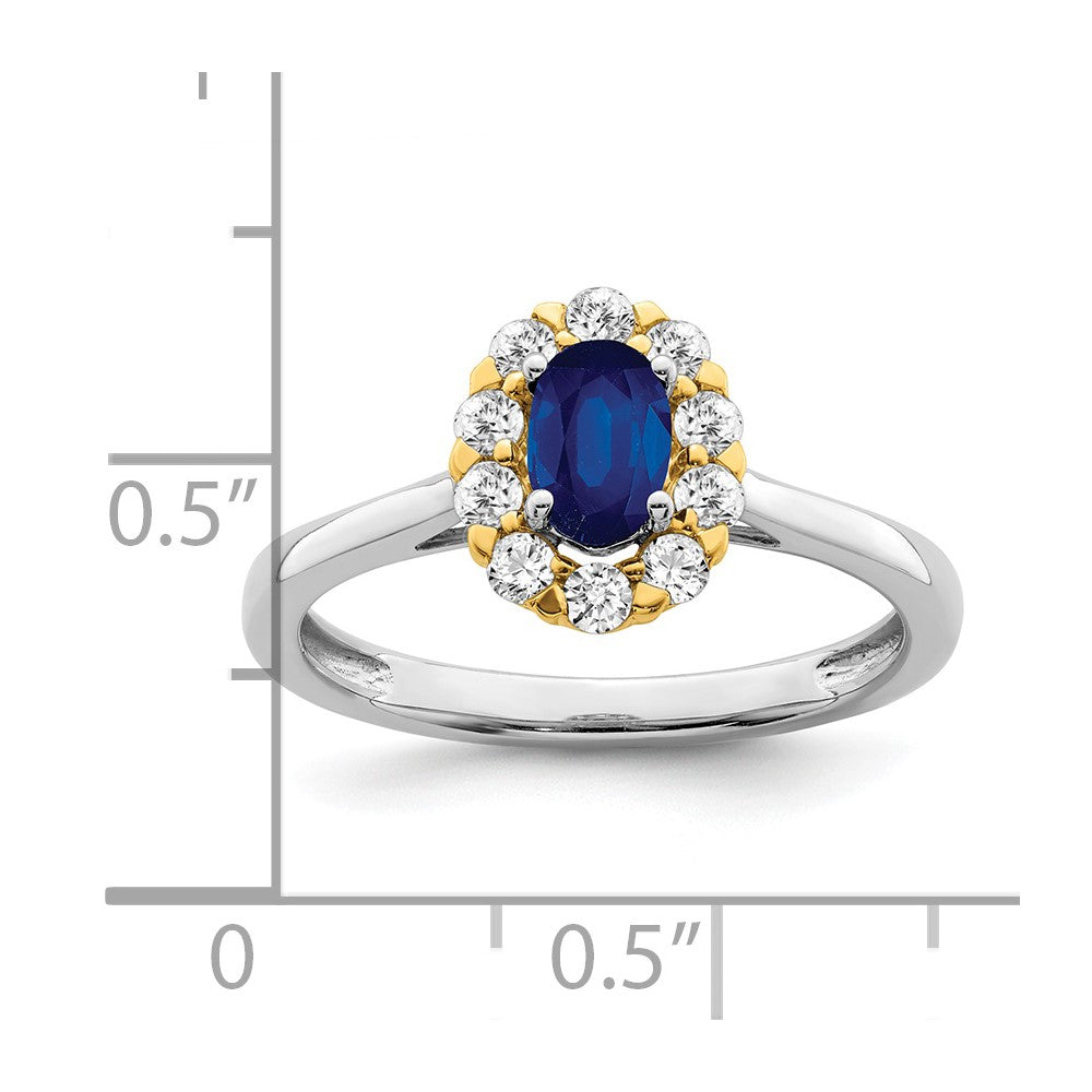 14k Two-Tone Gold Sapphire and Real Diamond Halo Ring