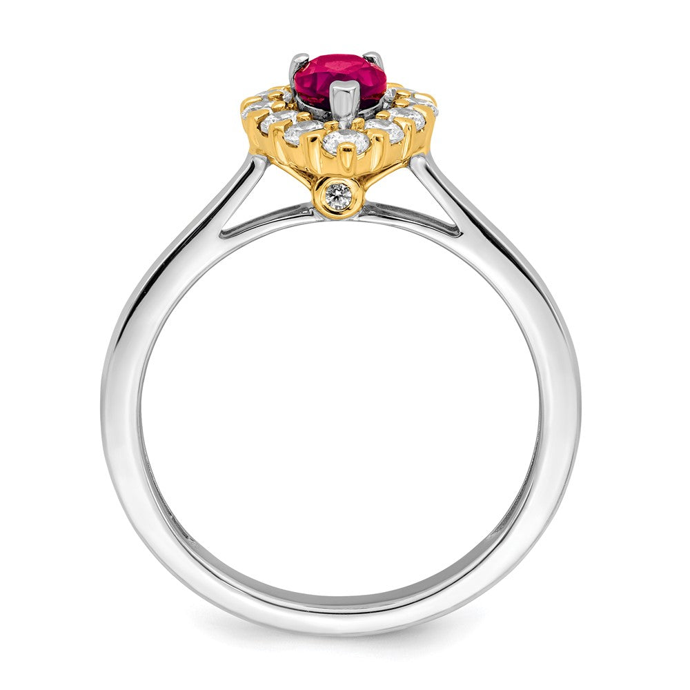 14k Two-Tone Gold Genuine Ruby and Real Diamond Ring