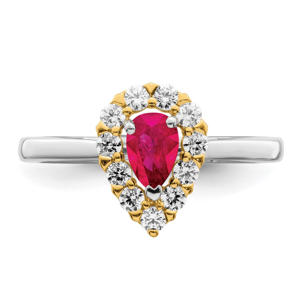 14k Two-Tone Gold Genuine Ruby and Real Diamond Ring