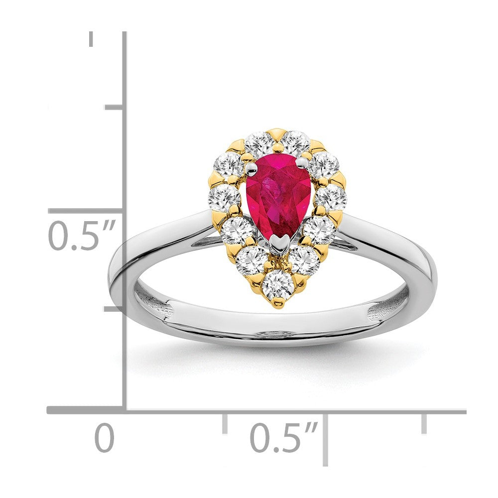 14k Two-Tone Gold Genuine Ruby and Real Diamond Ring