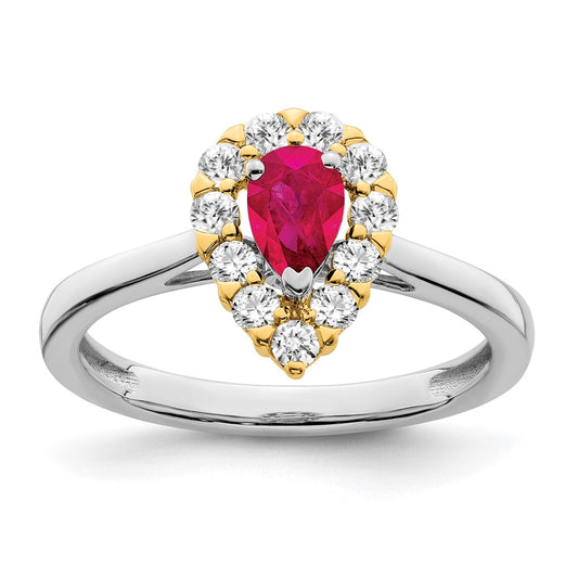 14k Two-Tone Gold Genuine Ruby and Real Diamond Ring