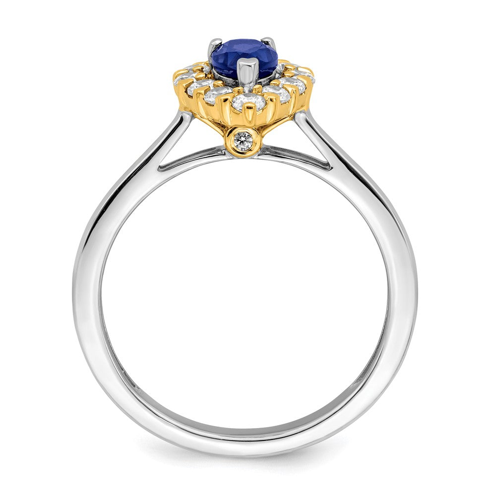 14k Two-Tone Gold Sapphire and Real Diamond Ring