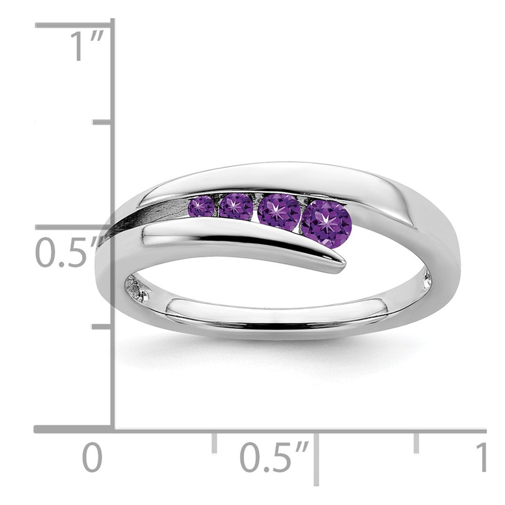 Solid 14k White Gold Simulated Amethyst 4-stone Ring