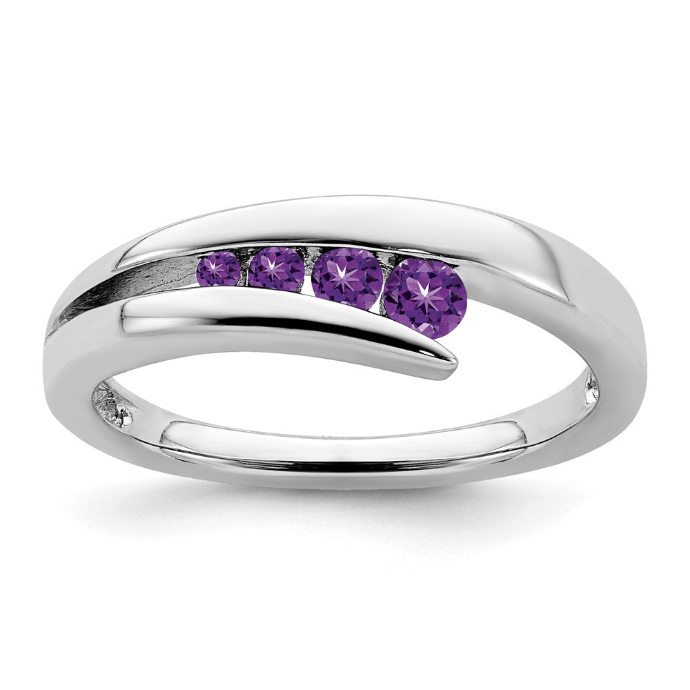 Solid 14k White Gold Simulated Amethyst 4-stone Ring