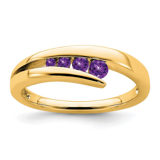 Solid 14k Yellow Gold Simulated Amethyst 4-stone Ring