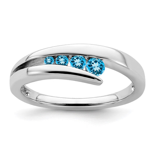 Solid 14k White Gold Simulated Blue Topaz 4-stone Ring