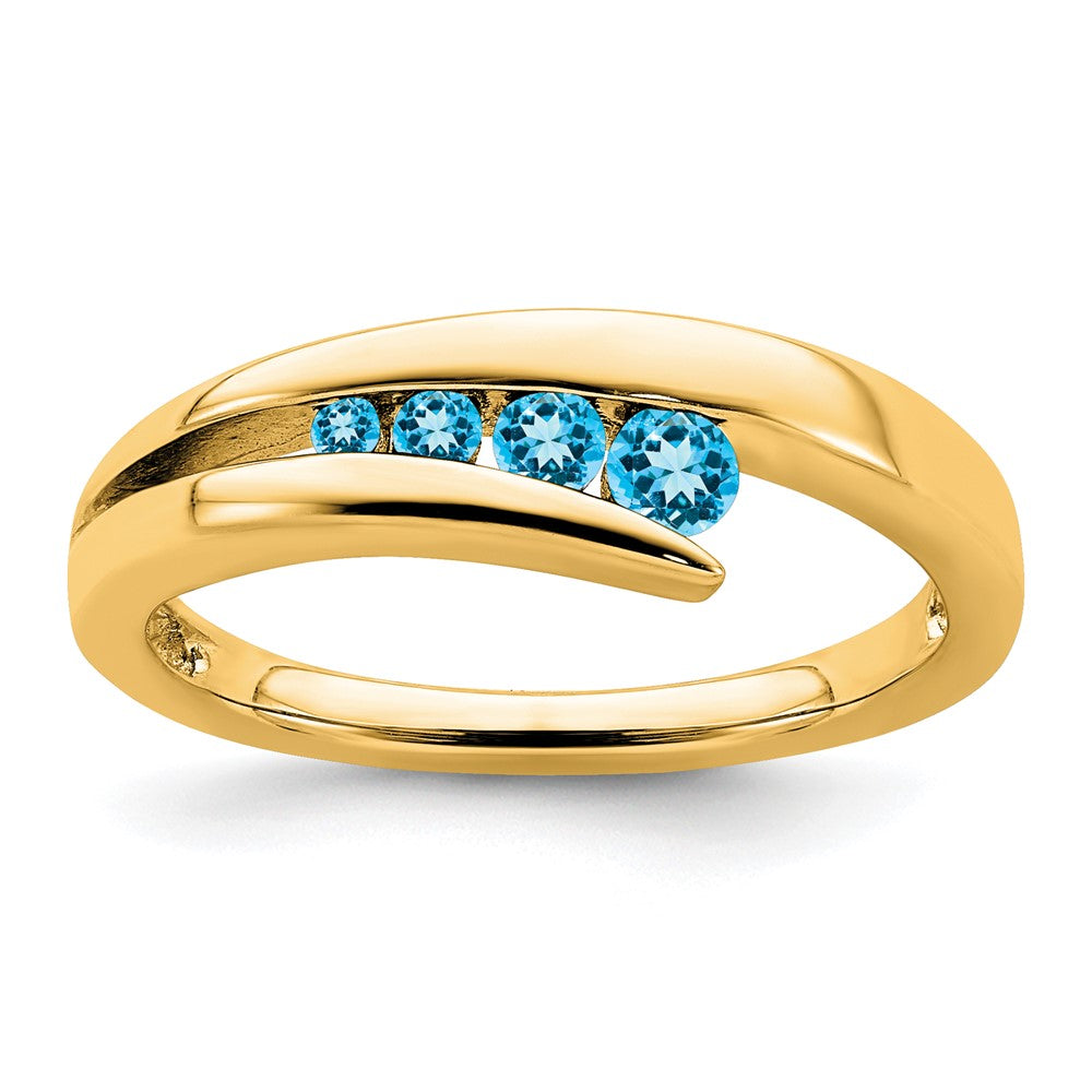 Solid 14k Yellow Gold Simulated Blue Topaz 4-stone Ring