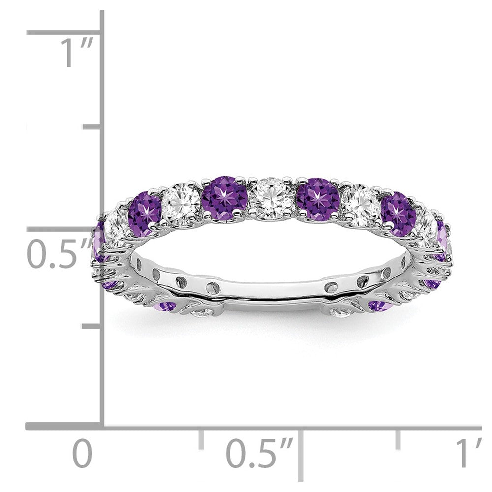 14k White Gold Amethyst and Real Diamond Band