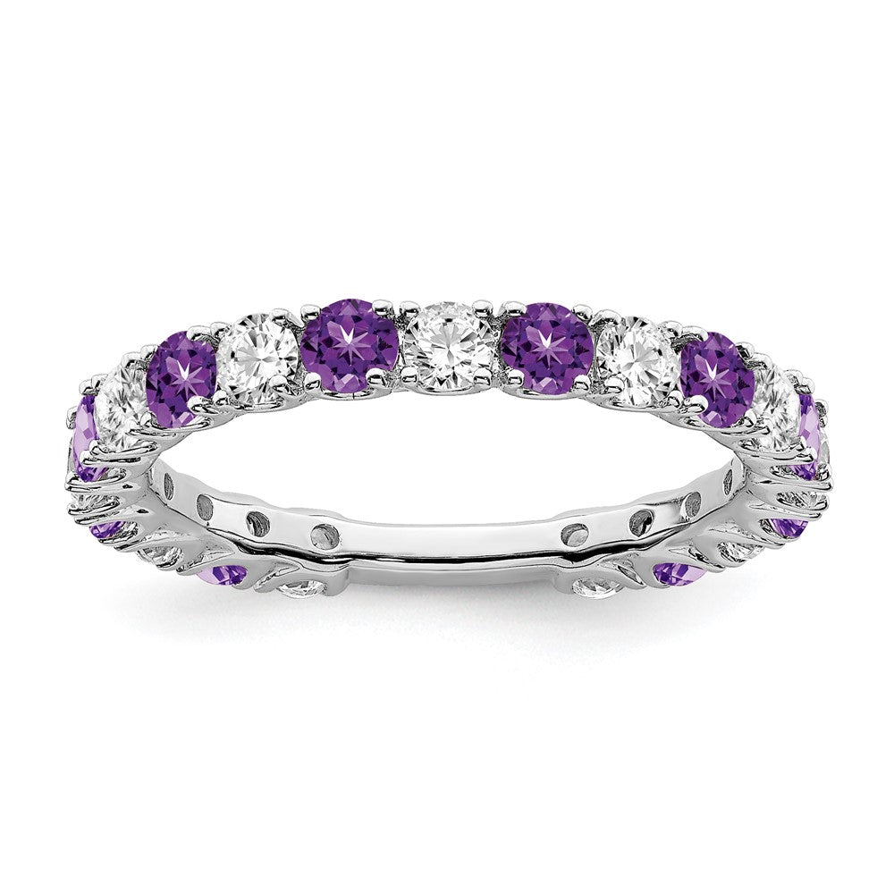 14k White Gold Amethyst and Real Diamond Band