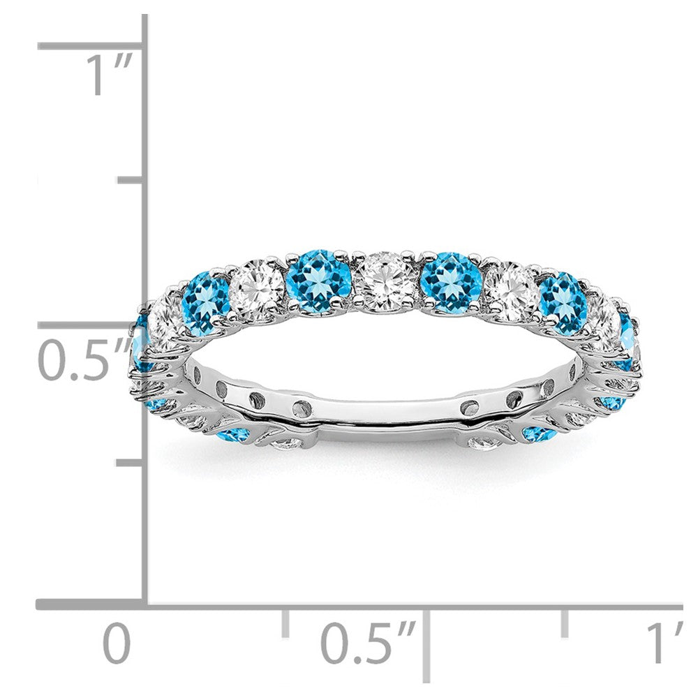 Solid 14k White Gold Simulated Blue Topaz and CZ Band