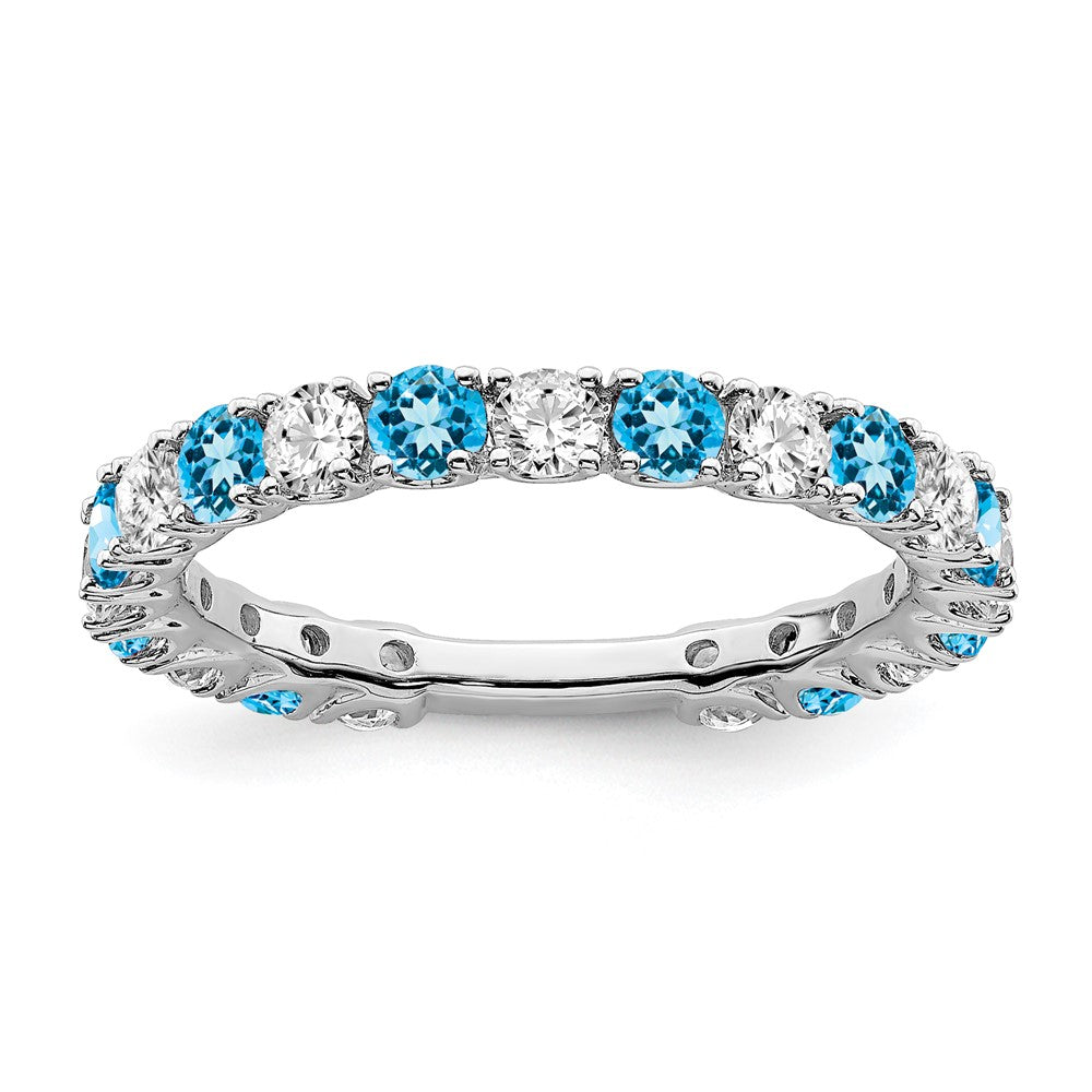 14k White Gold Blue Topaz and Real Diamond Band