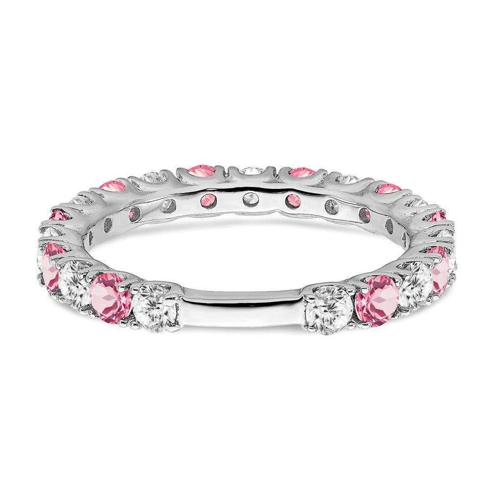 14k White Gold Created Pink Sapphire and Real Diamond Band