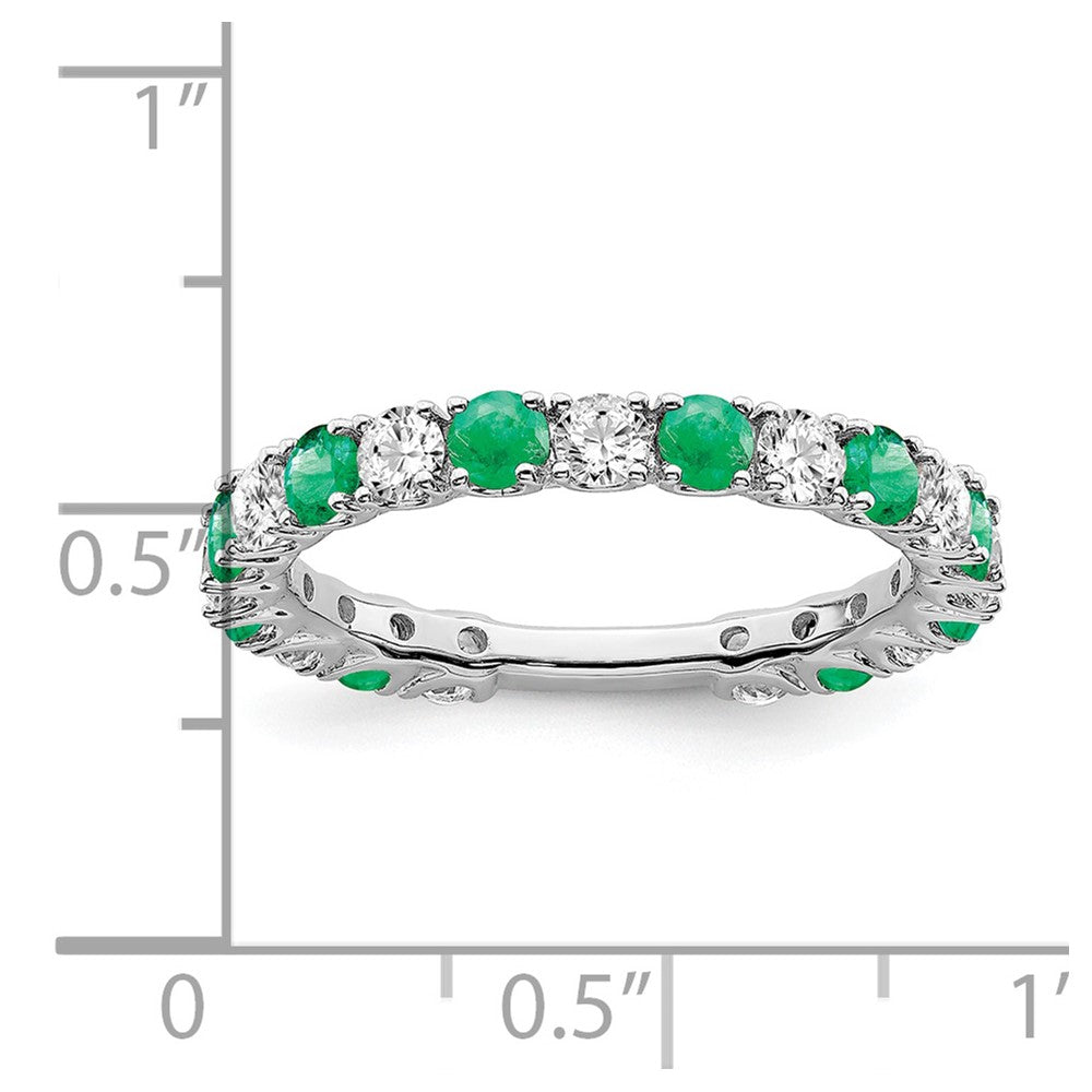 14k White Gold Created Emerald and Real Diamond Band