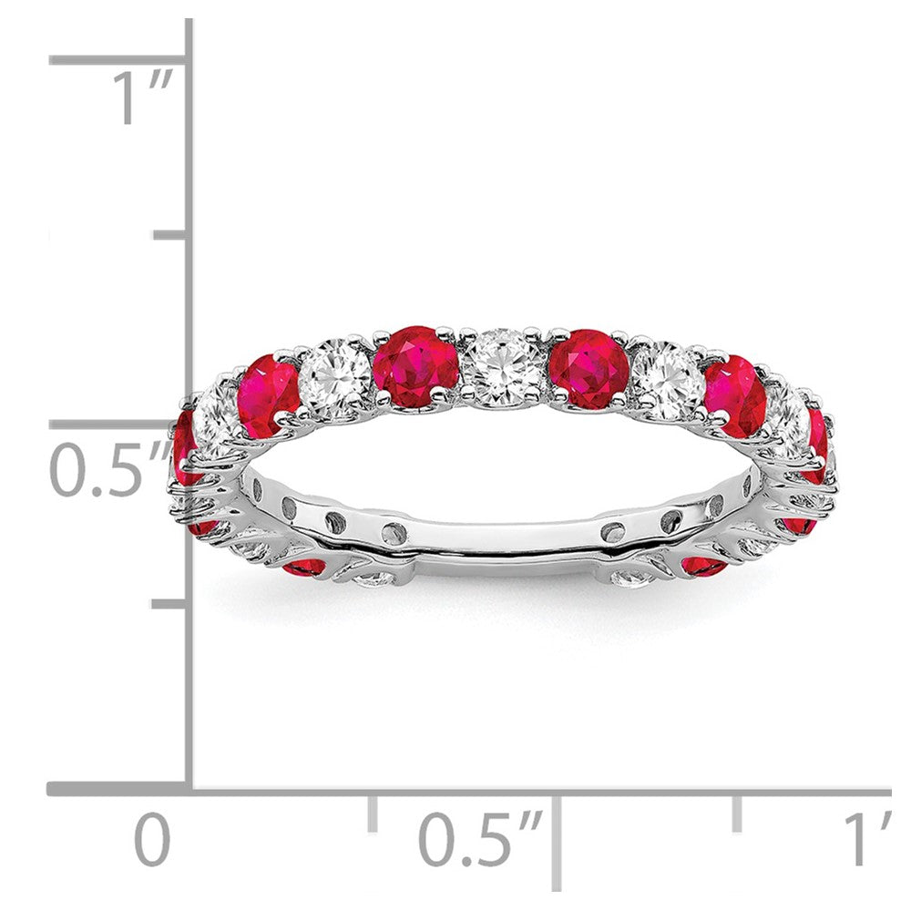 Solid 14k White Gold Created Simulated Ruby and CZ Band