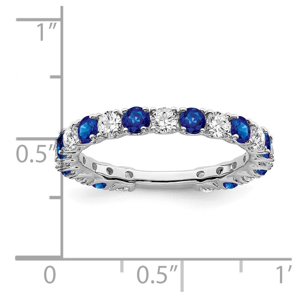 14k White Gold Created Sapphire and Real Diamond Band