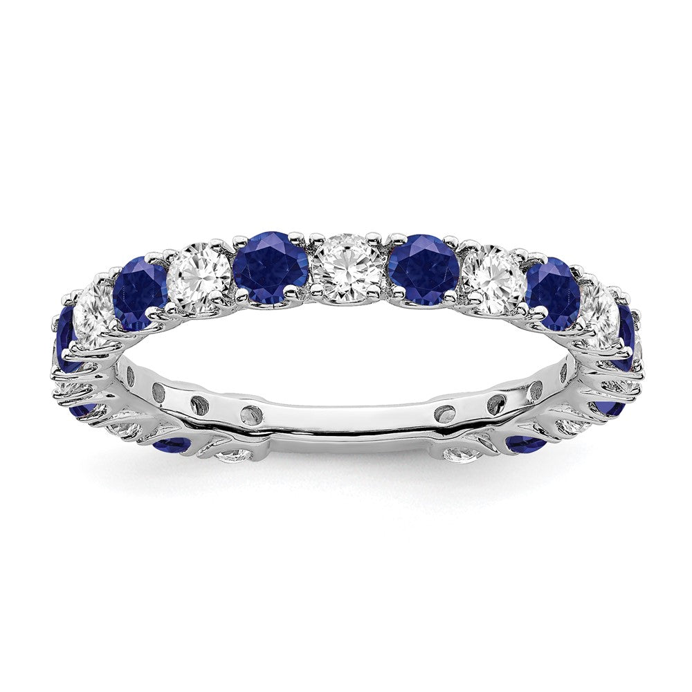 14k White Gold Created Sapphire and Real Diamond Band