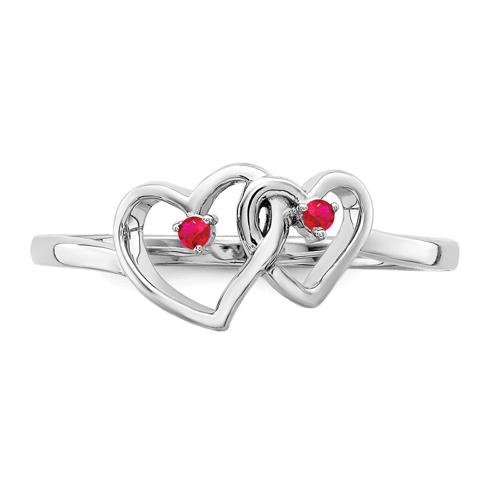 14k White Gold Ruby Double Heart Ring