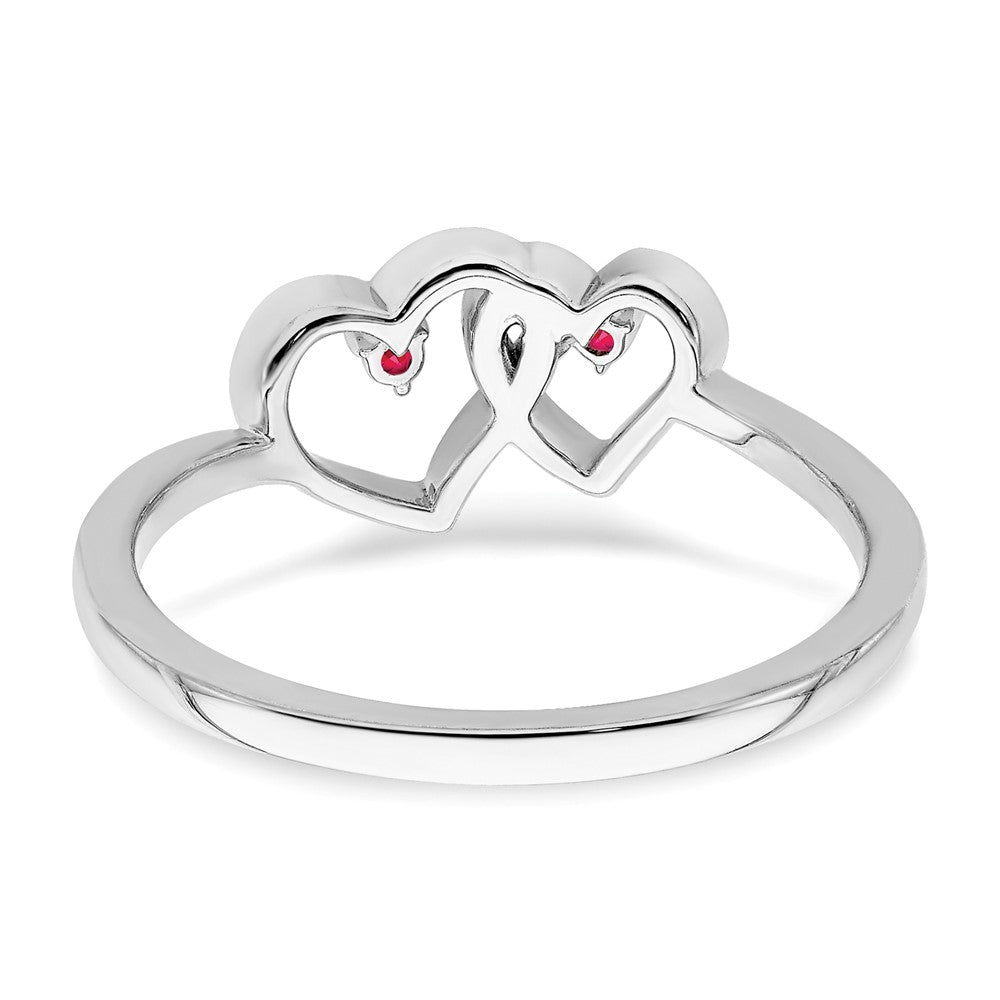 14k White Gold Ruby Double Heart Ring