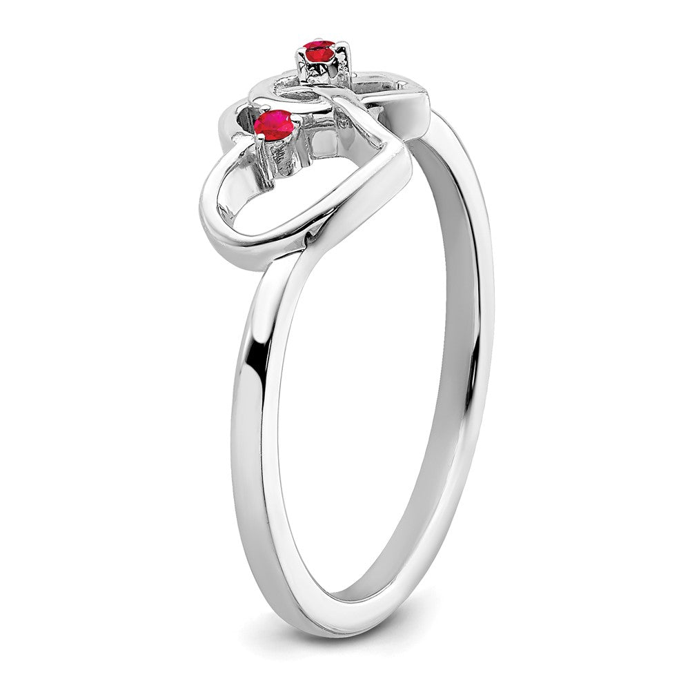 14k White Gold Ruby Double Heart Ring