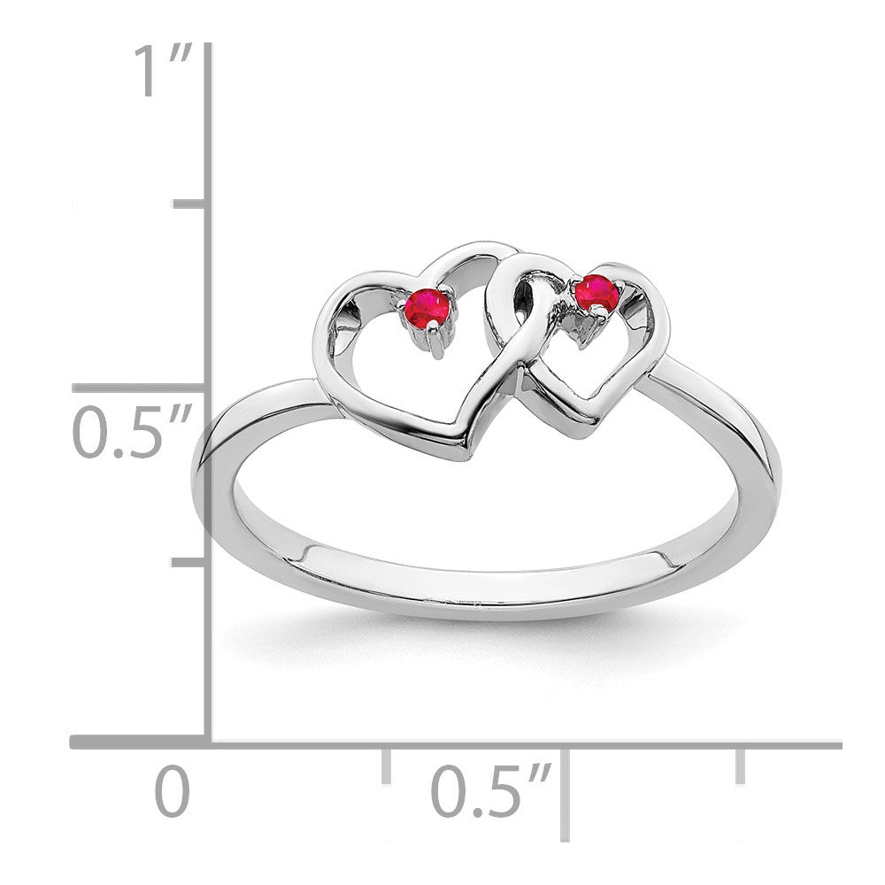 14k White Gold Ruby Double Heart Ring