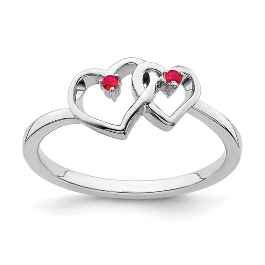 14k White Gold Ruby Double Heart Ring