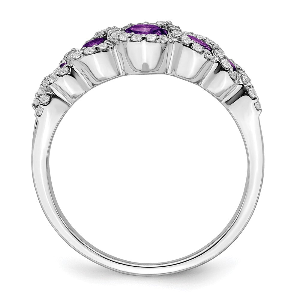 14k White Gold Amethyst and Real Diamond Ring