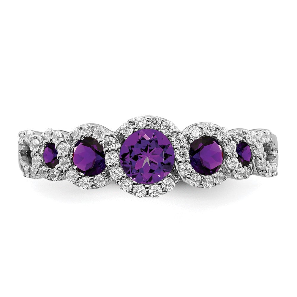 14k White Gold Amethyst and Real Diamond Ring