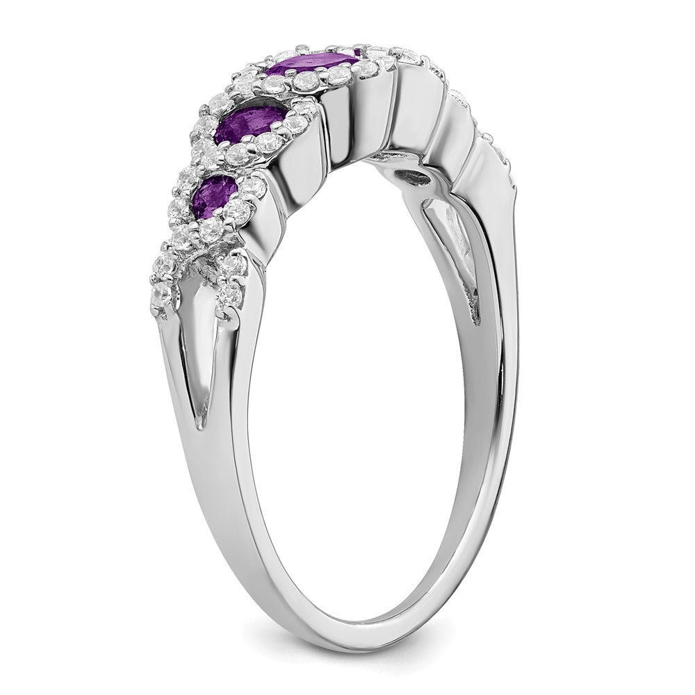 14k White Gold Amethyst and Real Diamond Ring