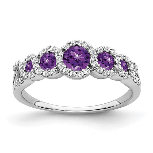 Solid 14k White Gold Simulated Amethyst and CZ Ring