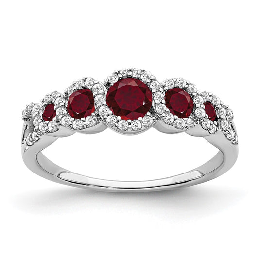 14k White Gold Created Ruby and Real Diamond Ring