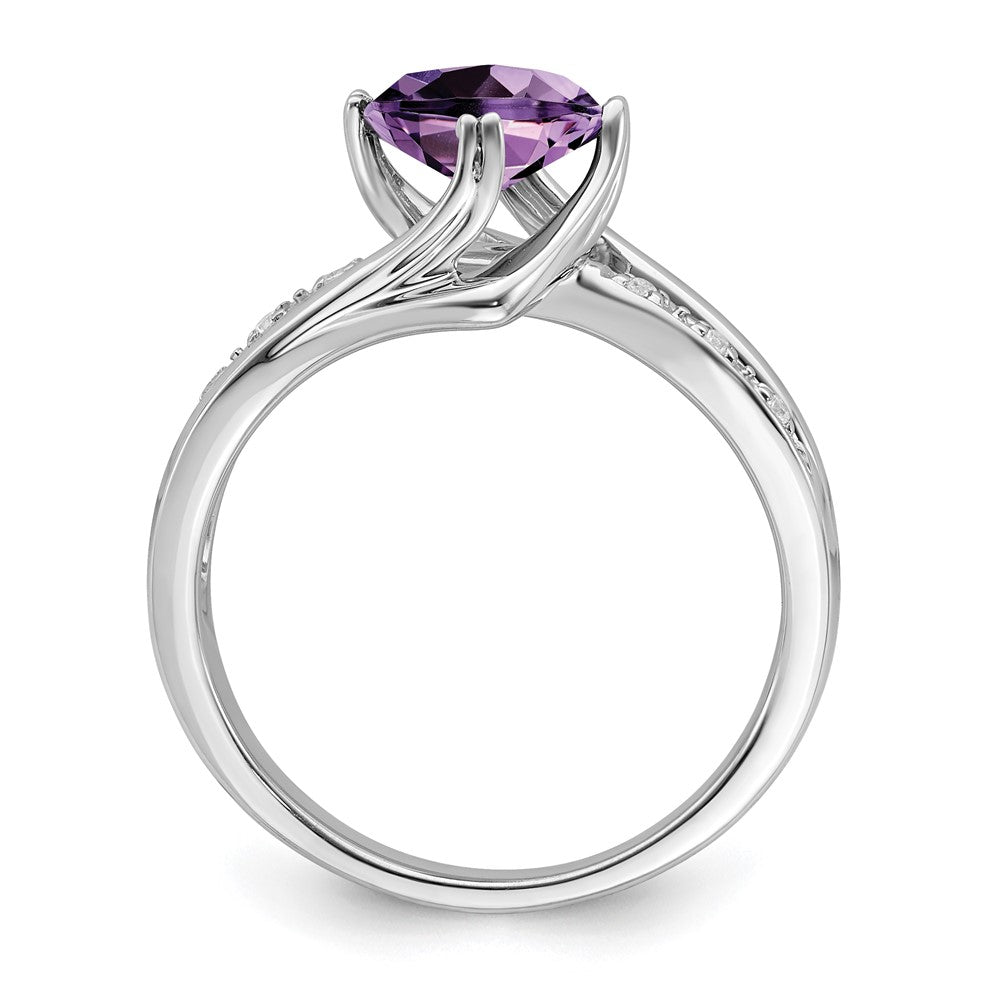 Solid 14k White Gold Simulated Amethyst and CZ Ring