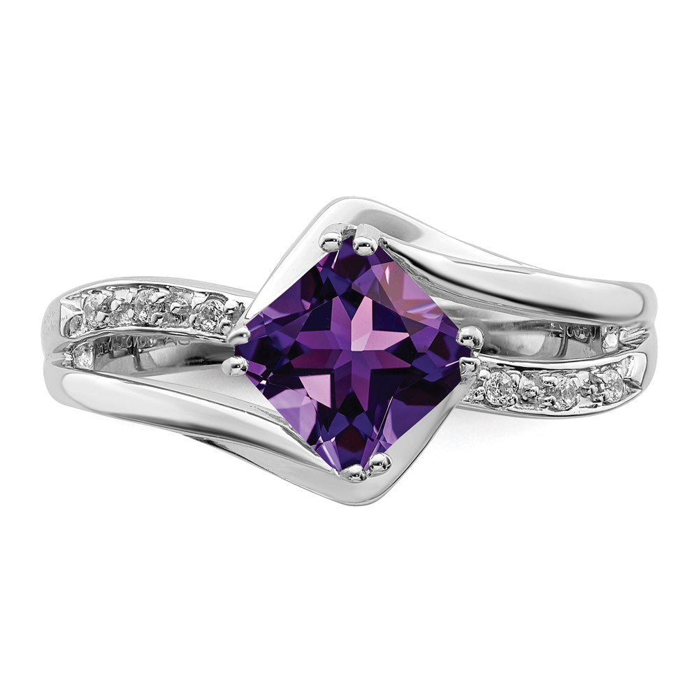 Solid 14k White Gold Simulated Amethyst and CZ Ring