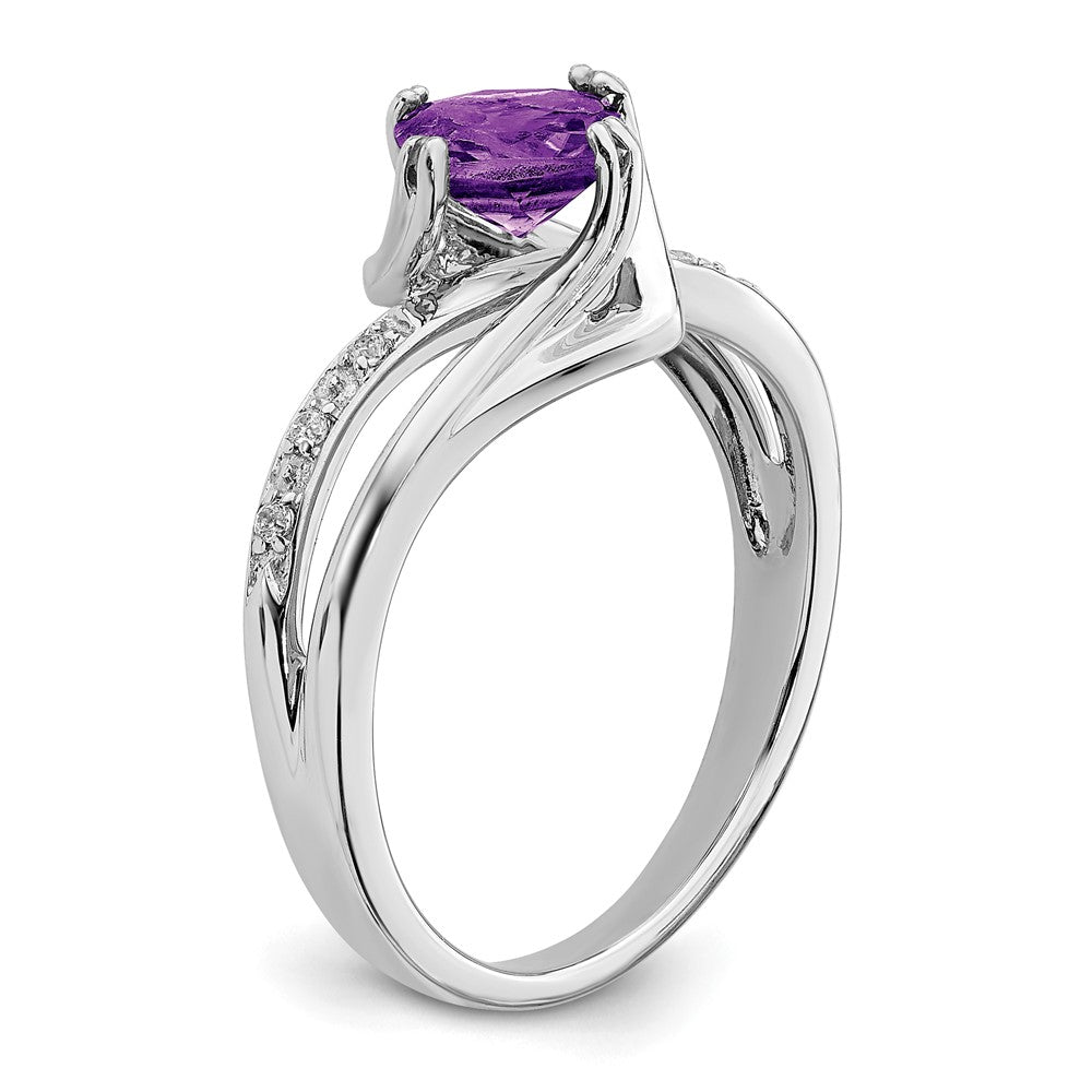 Solid 14k White Gold Simulated Amethyst and CZ Ring