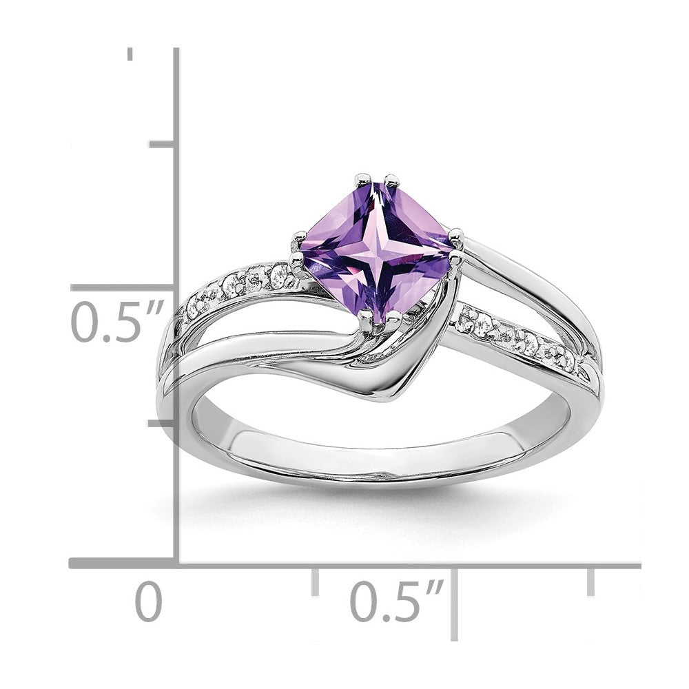 Solid 14k White Gold Simulated Amethyst and CZ Ring