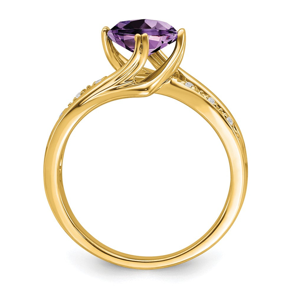 Solid 14k Yellow Gold Simulated Amethyst and CZ Ring